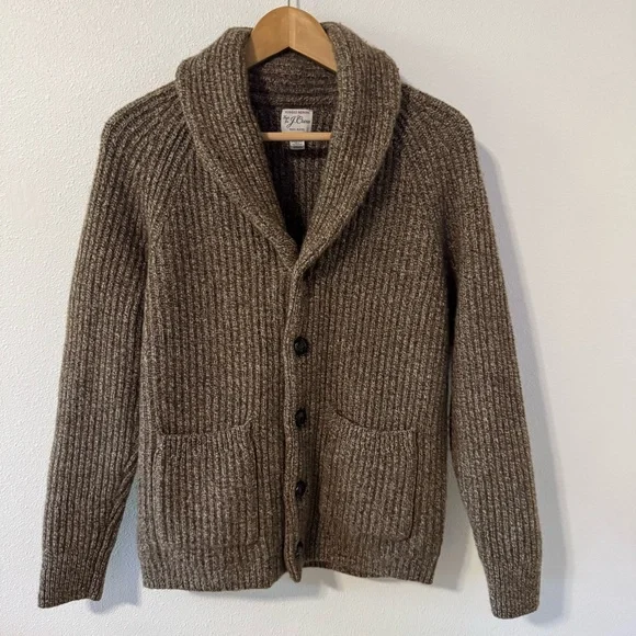 J Crew Rugged Merino Wool Heavyweight Cowl Neck Shawl Cardigan Sweater Brown-M - Picture 2 of 12